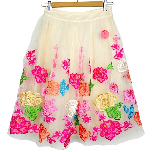 Modcloth Chi Chi London Cerys Rainbow Floral Embroidered Tulle Circle Skirt 2 - Picture 5 of 14
